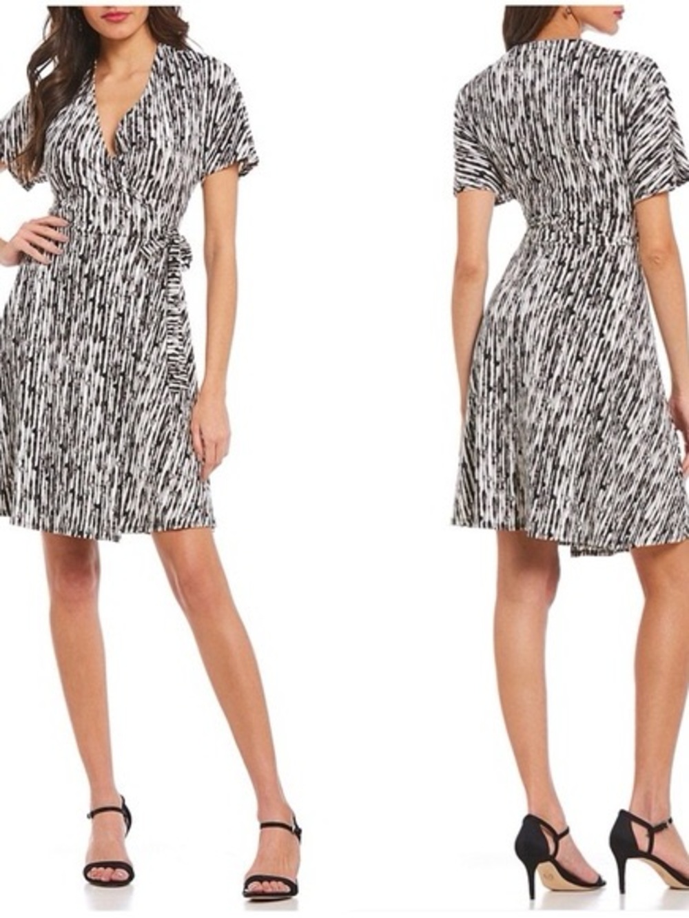 Halston Dolman Sleeve Black & White Print Wrap Dress Size XL